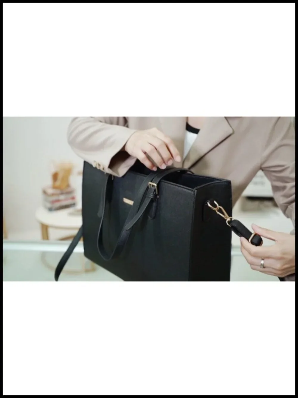 Synthetic Leather Tote Bag Set with Crossbody and Cosmetic Bag